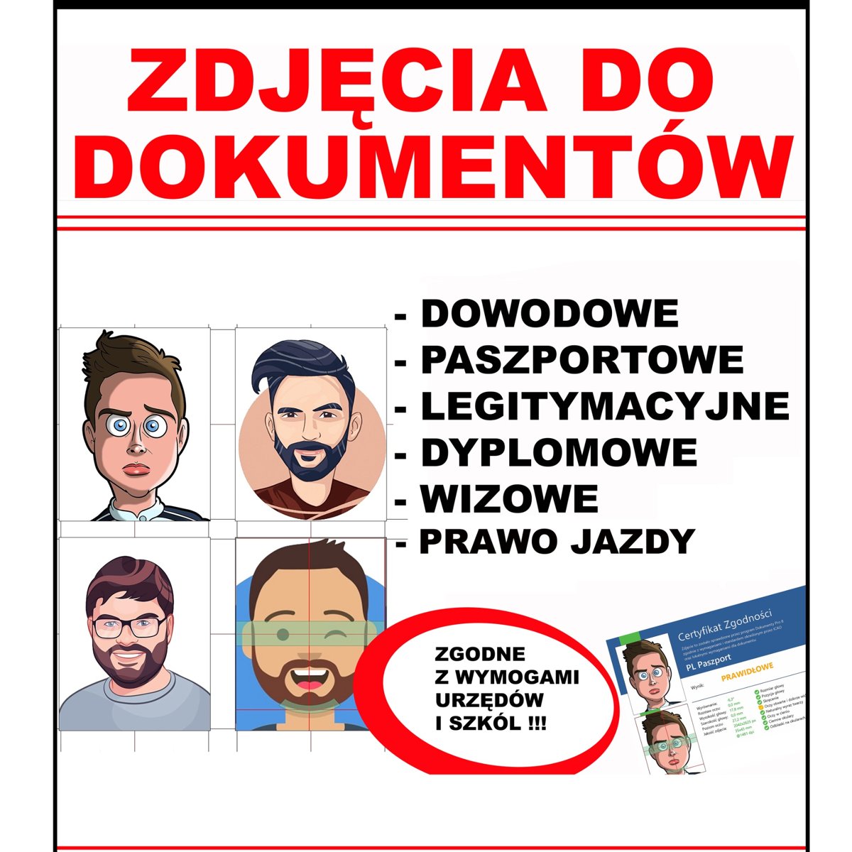 Zdjęcia do dokumentów Kołobrzeg — dowód, paszport, wiza